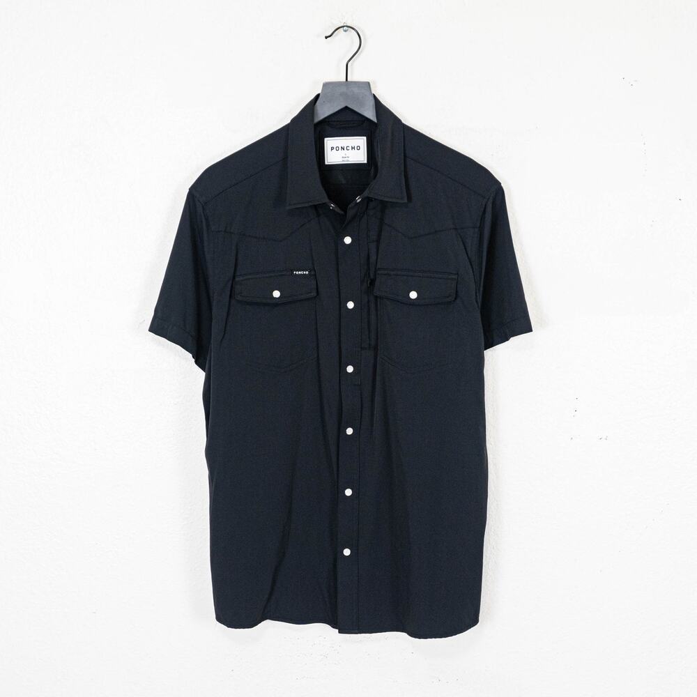 PONCHO Western The Bandera Pearl Snap Short Sleeve shirt Black Large